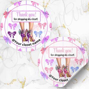 60 Personalized High Heels Thank You Stickers 2 inch Glossy